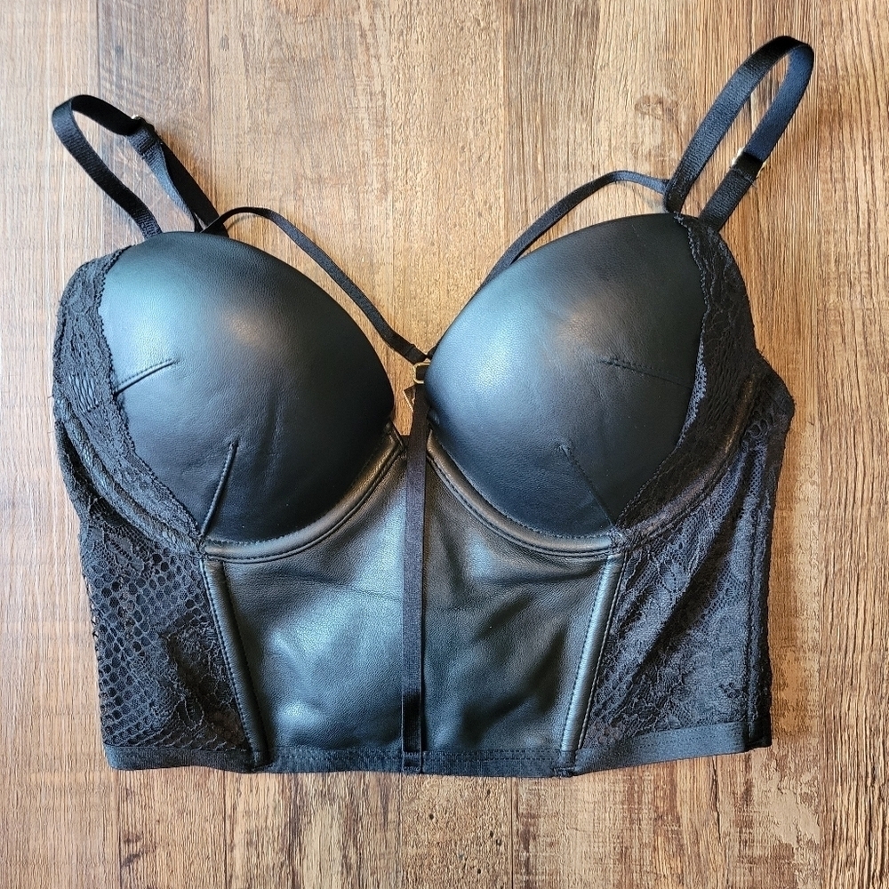 Victoria's Secret Very Sexy Black Faux Leather Lace Mesh Push Up Corset Top - Picture 3 of 8